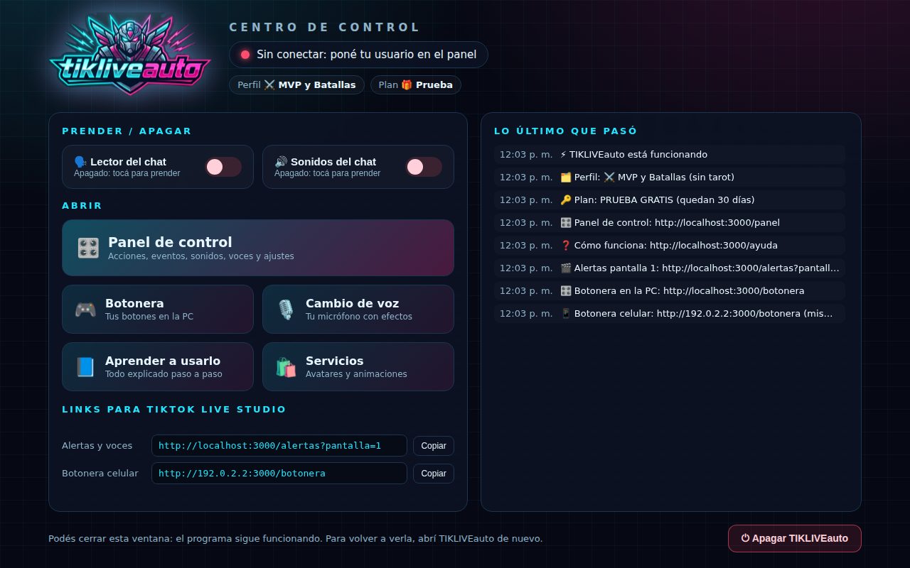 Centro de control de TIKLIVEauto